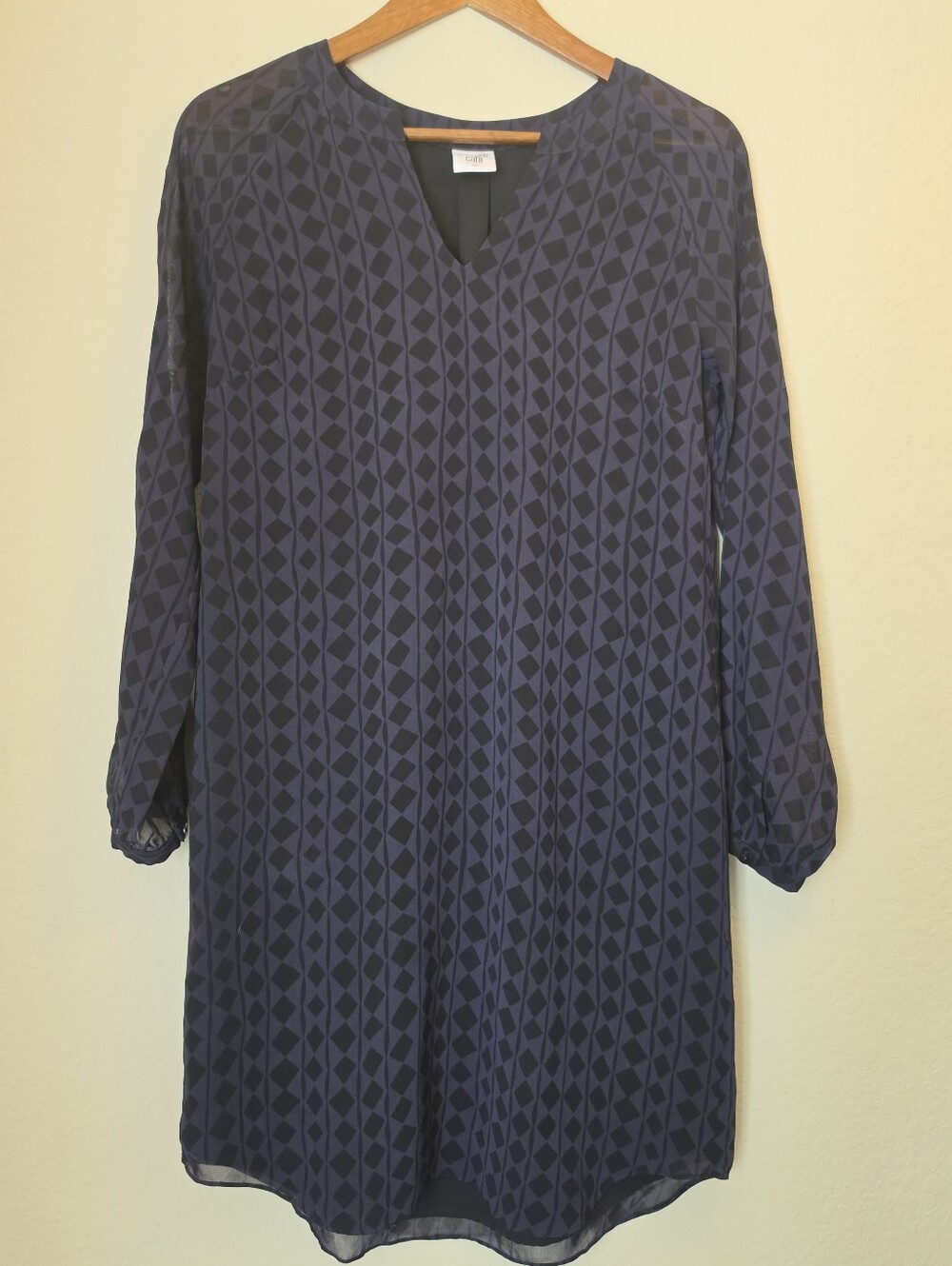 Cabi Harlequin Mini Shift Dress Womens Size XS Purple‎ Black Diamond Geometric